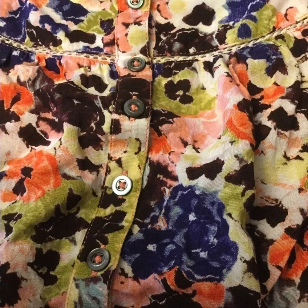 MAEVE ANTHROPOLOGIE Floral Top 0 Multi Color 3/4 Sleeve Pink Green Blouse - Picture 3 of 5